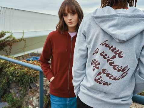 IQONIQ Abisko Zip-Kapuzenpullover aus recycelter Baumwolle heather grey bedrucken, Art.-Nr. T9600.013.XS