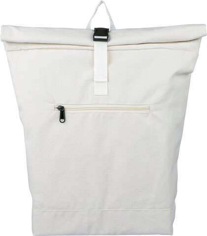 Rolltop-Rucksack Thaddeus aus recyceltem Poly-Baumwollgewebe (330 g/m2) – beige bedrucken, Art.-Nr. 357999999_1204072