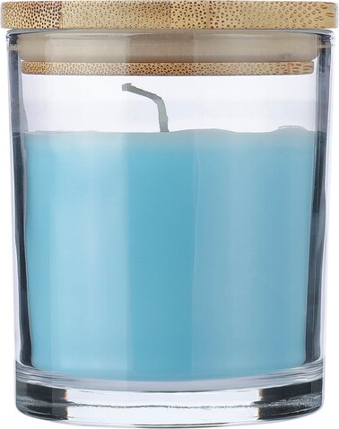 Kerze Riven | Glas mit Bambusdeckel – Hellblau bedrucken, Art.-Nr. 018999999_1207021