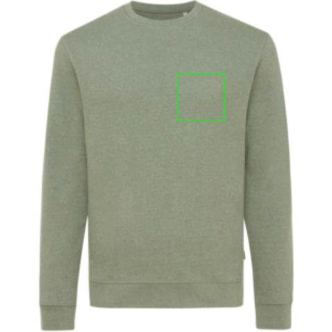 IQONIQ Denali ungefärbt. Rundhals-Sweater aus recycelter BW heather green bedrucken, Art.-Nr. T9301.015.S