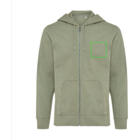 IQONIQ Abisko Zip-Kapuzenpullover aus recycelter Baumwolle heather green bedrucken, Art.-Nr. T9600.015.S