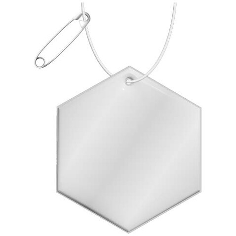 RFX™ H-12 sechseckiger, leichter, reflektierender PVC-Anhänger, weiss bedrucken, Art.-Nr. 1PR13601