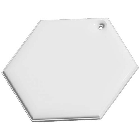 RFX™ H-12 sechseckiger, leichter, reflektierender PVC-Anhänger, weiss bedrucken, Art.-Nr. 1PR13601