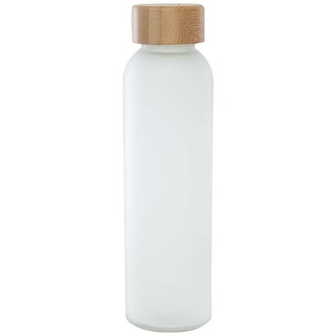 Lume 500 ml Flasche aus mattiertem Kalknatronglas mit Bambusdeckel, weiss bedrucken, Art.-Nr. 10083001