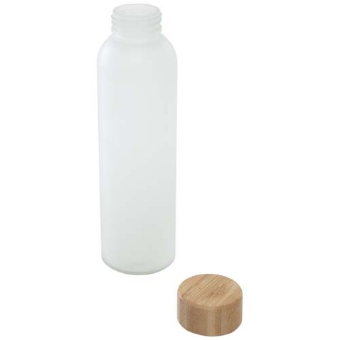 Lume 500 ml Flasche aus mattiertem Kalknatronglas mit Bambusdeckel, weiss bedrucken, Art.-Nr. 10083001
