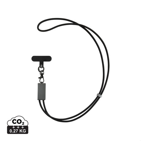 Terra 60Wduales Ladekabel aus RCS recyceltem PET mit Lanyard grau, schwarz bedrucken, Art.-Nr. P302.5402