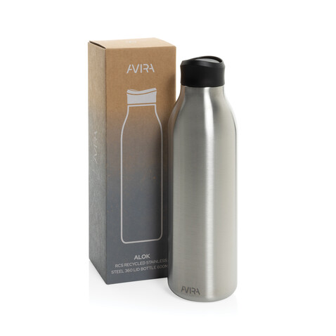 Avira Alok 360 Klick-Wasserflasche aus RCS rec. Stahl, 600ml silber bedrucken, Art.-Nr. P438.0902