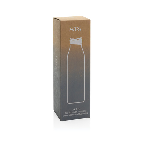 Avira Alok 360 Klick-Wasserflasche aus RCS rec. Stahl, 600ml silber bedrucken, Art.-Nr. P438.0902