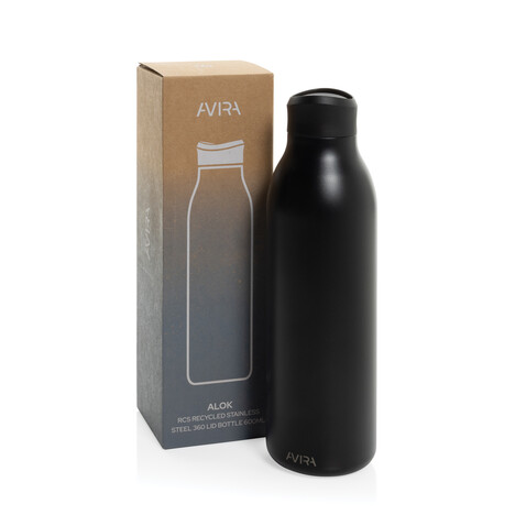 Avira Alok 360 Klick-Wasserflasche aus RCS rec. Stahl, 600ml schwarz bedrucken, Art.-Nr. P438.0901