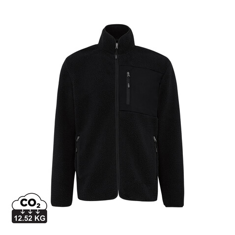 IQONIQ Diran Fleecejacke aus recyceltem Polyesterflor schwarz bedrucken, Art.-Nr. T9800.001.XXL