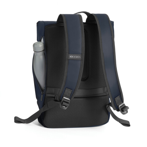 Urban wasserabweisender Flap-Top Rucksack navy blau, schwarz bedrucken, Art.-Nr. P706.2625