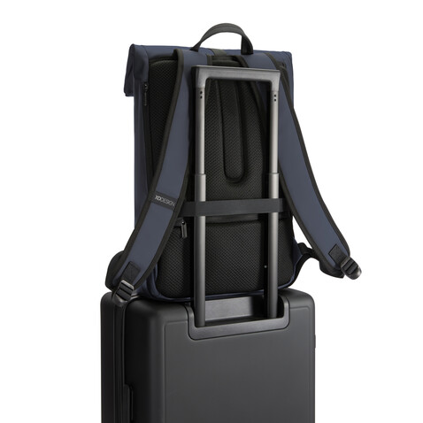 Urban wasserabweisender Flap-Top Rucksack navy blau, schwarz bedrucken, Art.-Nr. P706.2625