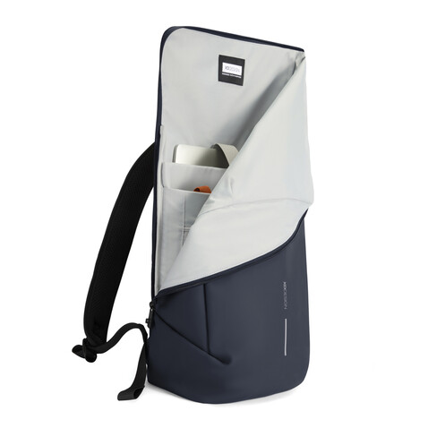 Urban wasserabweisender Flap-Top Rucksack navy blau, schwarz bedrucken, Art.-Nr. P706.2625