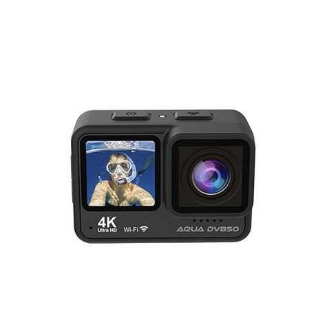 Prixton DV850 Aqua 4K Actionkamera mit zwei Bildschirmen, schwarz bedrucken, Art.-Nr. 1PA19690