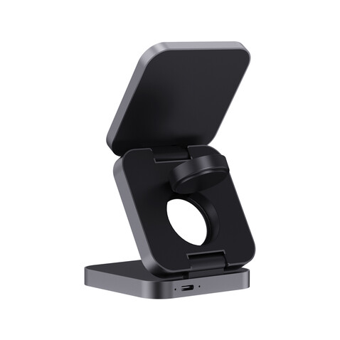 Terra faltbares 3-in-1 15W Charger aus RCS rec. Aluminium grau bedrucken, Art.-Nr. P308.6402