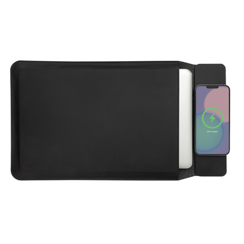 Swiss Peak magnet. 15,6&quot; Laptop-Sleeve mit 15W Ladefunktion schwarz bedrucken, Art.-Nr. P309.0701