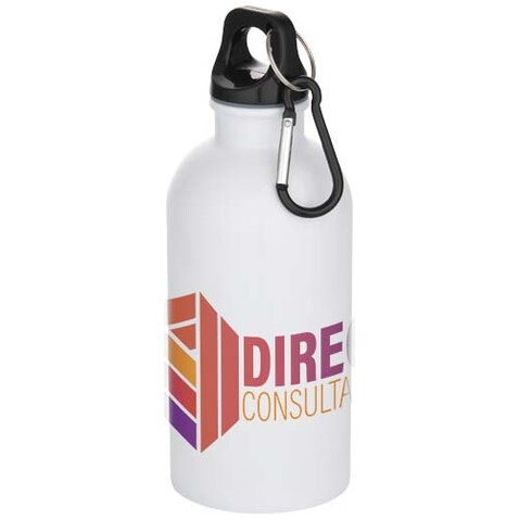 Oregon 400 ml RSC-zertifizierte einwandige Sublimation Trinkflasche aus recyceltem Edelstahl mit Karabinerhaken, weiss bedrucken, Art.-Nr. 10087301