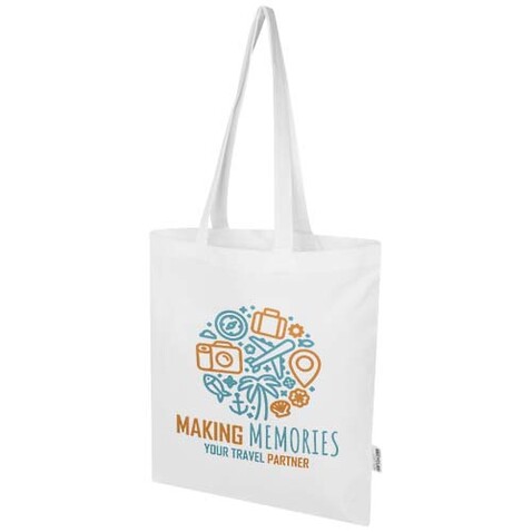 Madras Blend 140 g/m² Tragetasche aus GRS-recycelter Baumwolle 7L, weiss bedrucken, Art.-Nr. 12076001