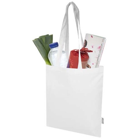 Madras Blend 140 g/m² Tragetasche aus GRS-recycelter Baumwolle 7L, weiss bedrucken, Art.-Nr. 12076001