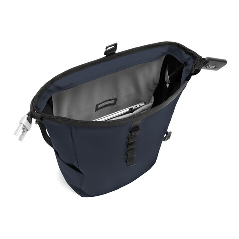 Urban wasserabweisender Anti-Diebstahl Rucksack navy blau, schwarz bedrucken, Art.-Nr. P706.2825