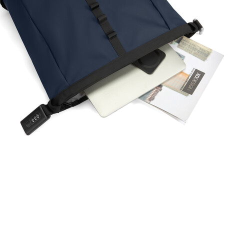 Urban wasserabweisender Anti-Diebstahl Rucksack navy blau, schwarz bedrucken, Art.-Nr. P706.2825