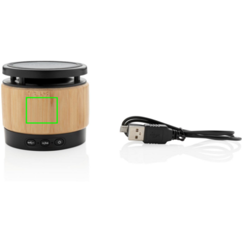 Bambus Wireless Charger und Lautsprecher braun, schwarz bedrucken, Art.-Nr. P329.179