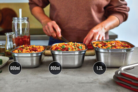 Black+Blum 3-tlg. Mealprep Box Set - klein, medium, groß grau bedrucken, Art.-Nr. P439.2102