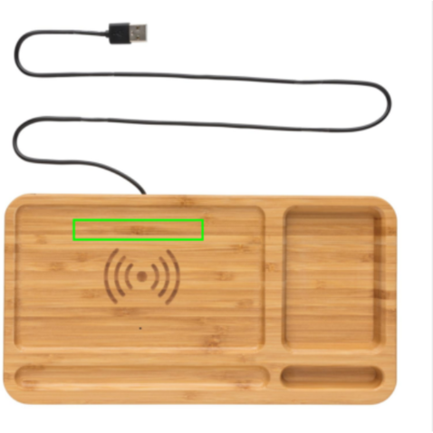 Bambus Schreibtisch-Organizer mit 5W Wireless Charger braun bedrucken, Art.-Nr. P308.629