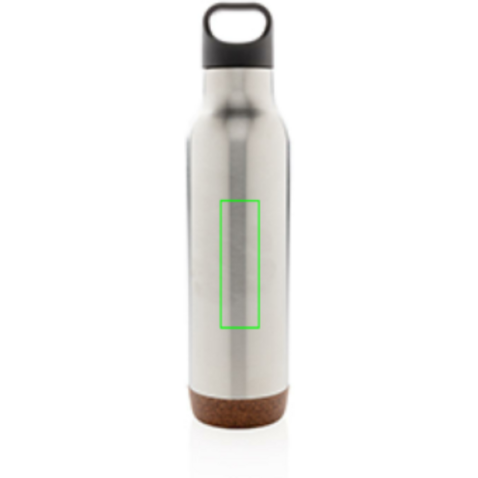 Auslaufsichere Vakuum-Flasche mit Kork silber bedrucken, Art.-Nr. P433.282