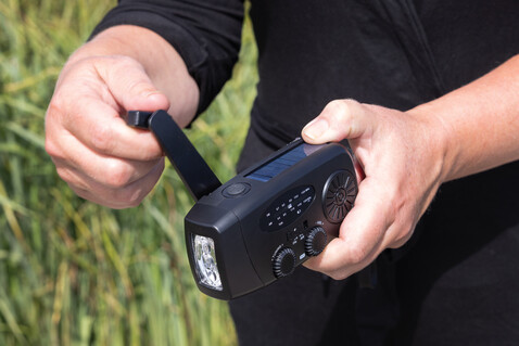 RescueWave Notfallradio aus RCS recyceltem Kunststoff schwarz bedrucken, Art.-Nr. P326.4301