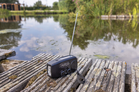 RescueWave Notfallradio aus RCS recyceltem Kunststoff schwarz bedrucken, Art.-Nr. P326.4301