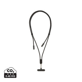 LoopAmp verstellbares 60W Telefonkabel aus RCS rPET schwarz bedrucken, Art.-Nr. P302.5301