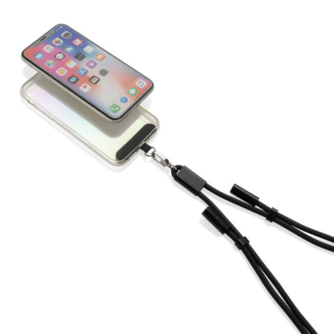 LoopAmp verstellbares 60W Telefonkabel aus RCS rPET schwarz bedrucken, Art.-Nr. P302.5301