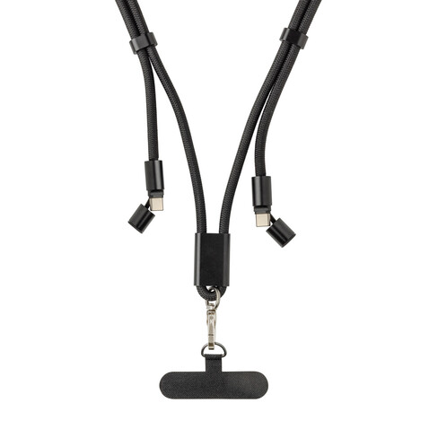 LoopAmp verstellbares 60W Telefonkabel aus RCS rPET schwarz bedrucken, Art.-Nr. P302.5301