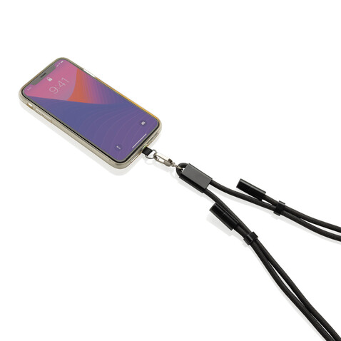 LoopAmp verstellbares 60W Telefonkabel aus RCS rPET schwarz bedrucken, Art.-Nr. P302.5301