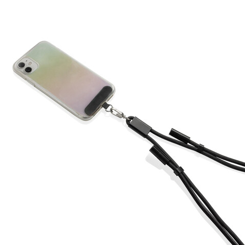 LoopAmp verstellbares 60W Telefonkabel aus RCS rPET schwarz bedrucken, Art.-Nr. P302.5301