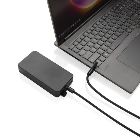 LoopAmp verstellbares 160cm 60W Telefonkabel aus RCS rPET schwarz bedrucken, Art.-Nr. P302.5301
