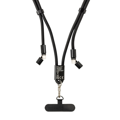 LoopAmp verstellbares 60W Telefonkabel aus RCS rPET schwarz bedrucken, Art.-Nr. P302.5301