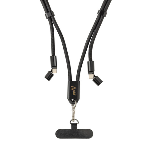LoopAmp verstellbares 60W Telefonkabel aus RCS rPET schwarz bedrucken, Art.-Nr. P302.5301