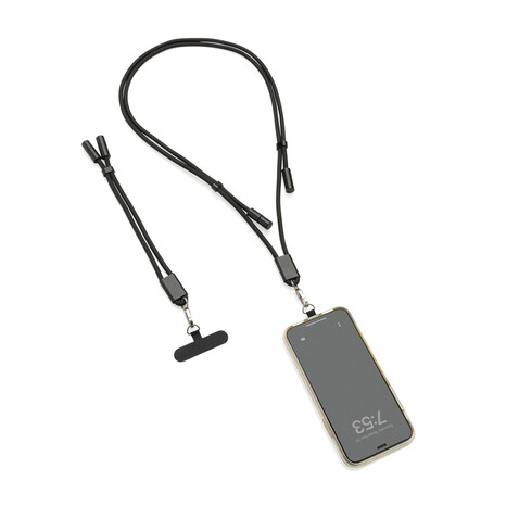 LoopAmp verstellbares 60W Telefonkabel aus RCS rPET schwarz bedrucken, Art.-Nr. P302.5301