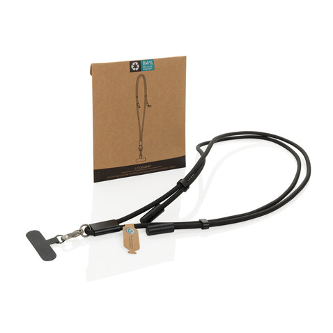 LoopAmp verstellbares 60W Telefonkabel aus RCS rPET schwarz bedrucken, Art.-Nr. P302.5301