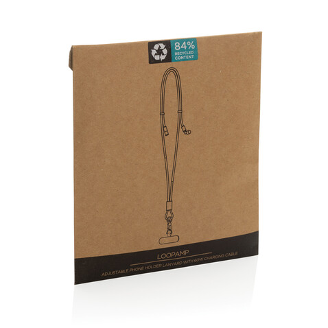 LoopAmp verstellbares 60W Telefonkabel aus RCS rPET schwarz bedrucken, Art.-Nr. P302.5301