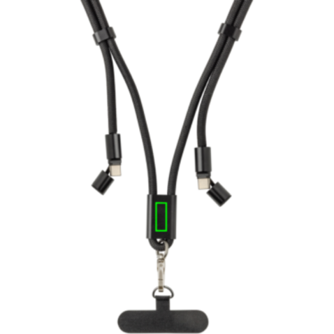 LoopAmp verstellbares 60W Telefonkabel aus RCS rPET schwarz bedrucken, Art.-Nr. P302.5301