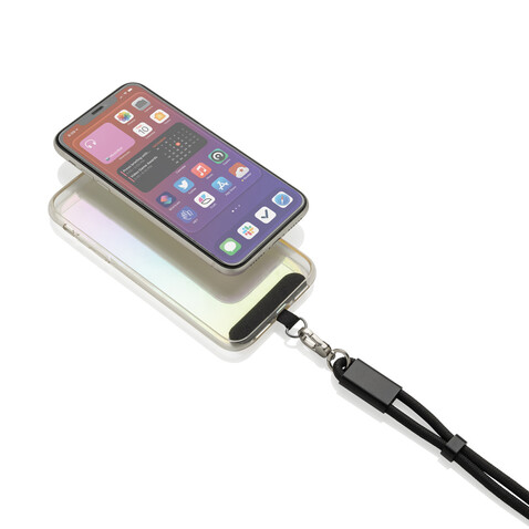 LoopAmp 60W Handgelenksband für Smartphones aus RCS rPET schwarz bedrucken, Art.-Nr. P302.5701