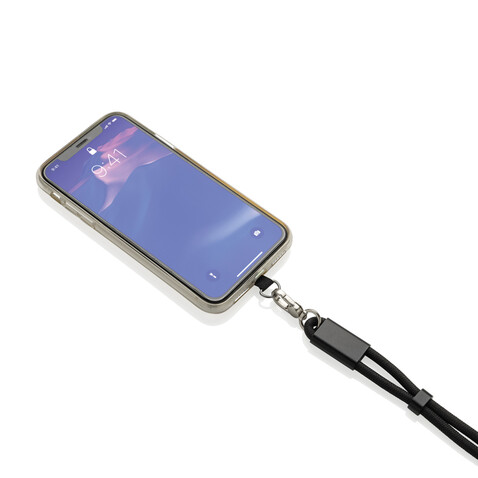 LoopAmp 60W Handgelenksband für Smartphones aus RCS rPET schwarz bedrucken, Art.-Nr. P302.5701
