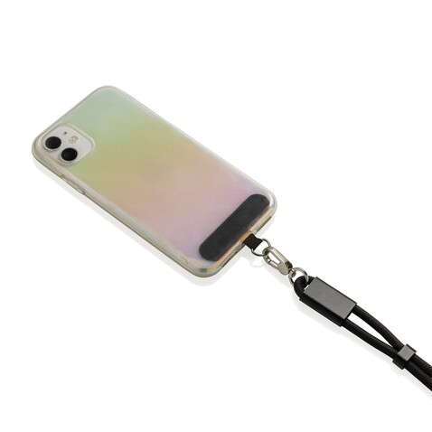 LoopAmp 60W Handgelenksband für Smartphones aus RCS rPET schwarz bedrucken, Art.-Nr. P302.5701