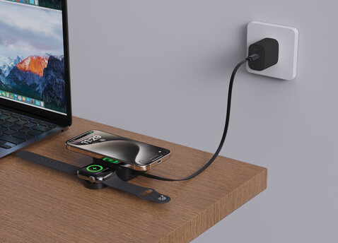 Urban Vitamin Goleta 2-in-1 15W Magnetic Wireless Charger schwarz bedrucken, Art.-Nr. P309.5301