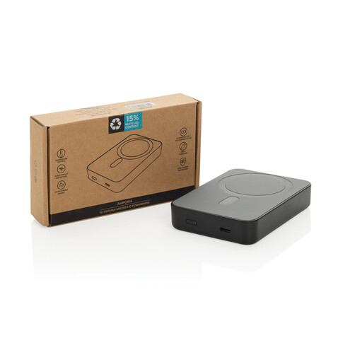 Amporia 10.000mAh magnetische Powerbank aus RCS rec. ABS schwarz bedrucken, Art.-Nr. P322.8901 Amporia 10.000mAh magnetische Powerbank aus RCS rec. ABS schwarz bedrucken, Art.-Nr. P322.8901
