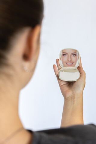 Reflecta Make-Up Spiegel aus RCS rec. ABS beige bedrucken, Art.-Nr. P457.0419