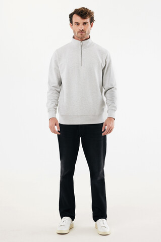 IQONIQ Elgon Quarter-Zip-Sweater aus rec. Baumwolle light heather grey bedrucken, Art.-Nr. T9601.032.4XL